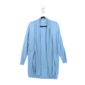 Uniqlo Women S Cardigan Blue Long Sleeve Knit UV Cut Stole Pocket Rayon FLAWS